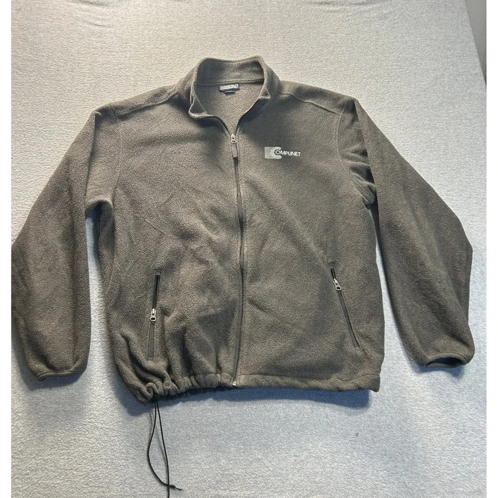 Lands' End Full Zip Fleece Jacket Mens XL Gray Coat Drawcord Hem Outdoor Casual